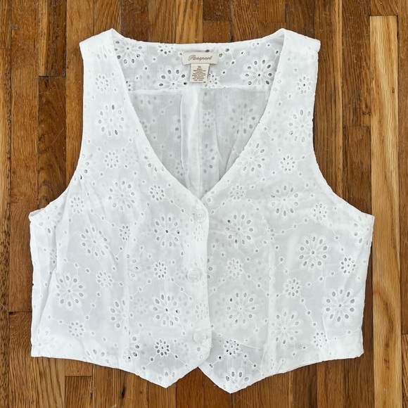 White Eyelet Button-Down Vest - Picture 1 of 3